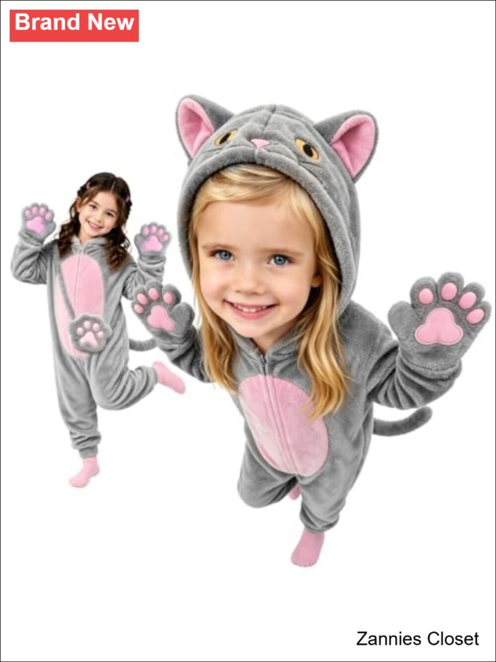 👻 Kids Cat Halloween Costume 3D Hood Flannel Onesie Dress Up